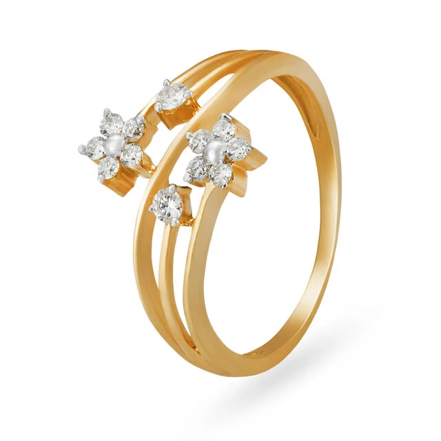 Contemporary Fancy Floral Diamond and Gold Finger Ring
