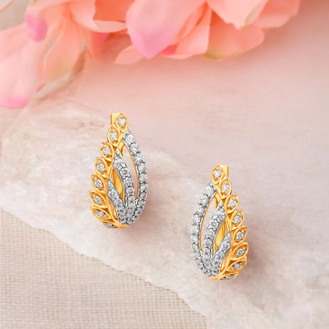 Enchanting Gold And Diamond Leaf And Stems Hoops