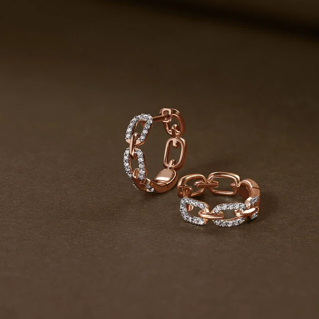 Elegant Link Diamond Hoop Earrings
